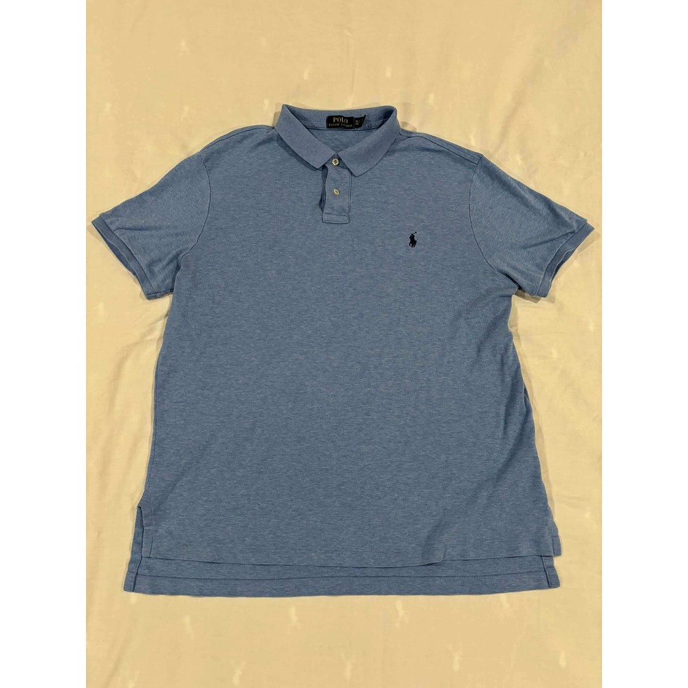 Polo Ralph Lauren Mens Blue Heathered Polo Shirt Short Sleeve Classic Fit XL‎ TG
